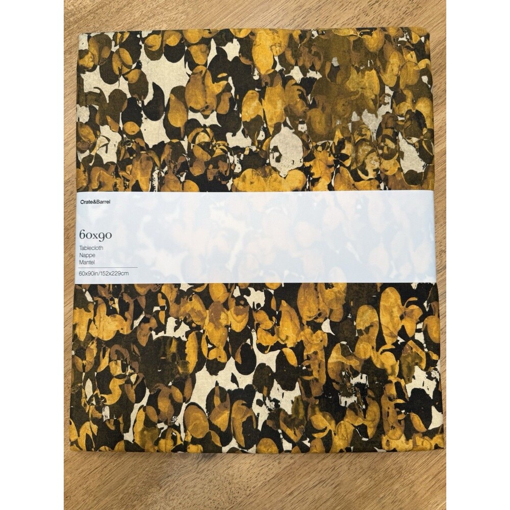 NWT Crate & Barrel 60x90” Tablecloth Yellow Gold Abstract Made Italy Cotton